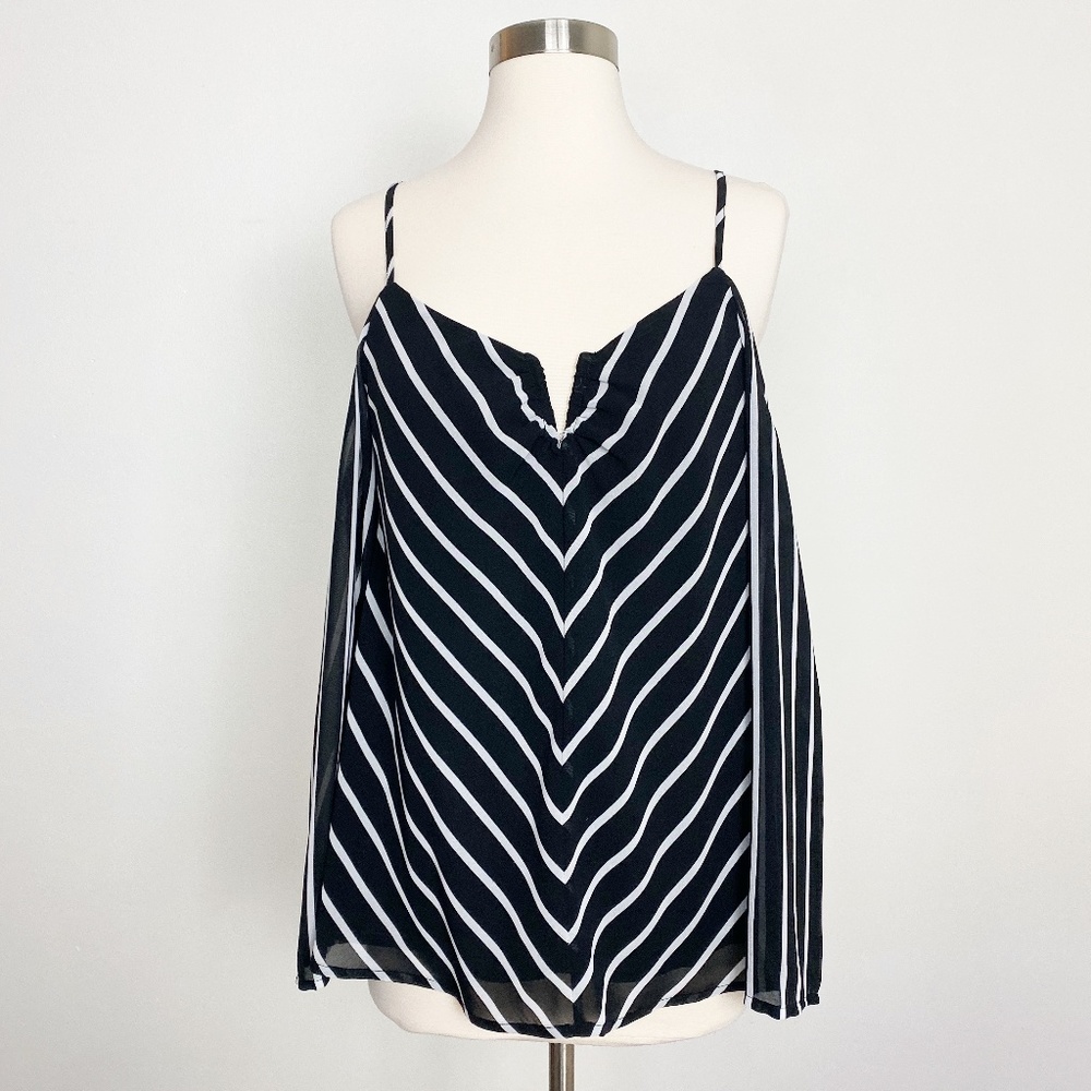 NWT Nicole Miller Cold Shoulder Stripe Blouse Top